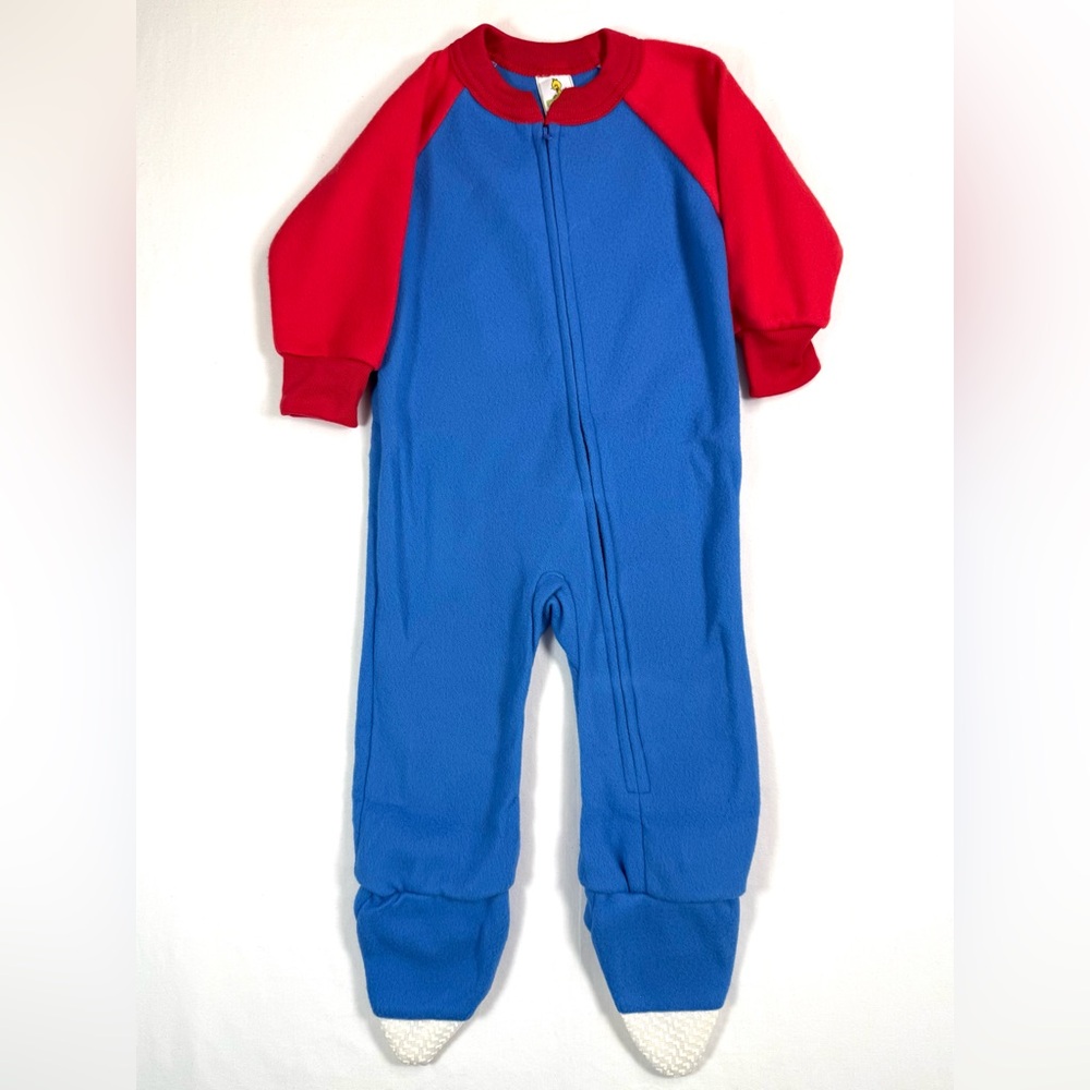 VINTAGE SESAME STREET Toddler Boys Fleece‎ Footed Pajamas 1T Big Bird 80s Retro